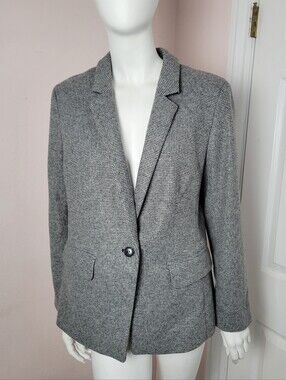 LOFT Petites Grey Textured Knit One-Button Blazer Jacket Size 16P Professional